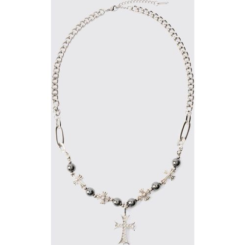 Collier perlé à pendentif croix strassé - ONE SIZE - Boohooman - Modalova