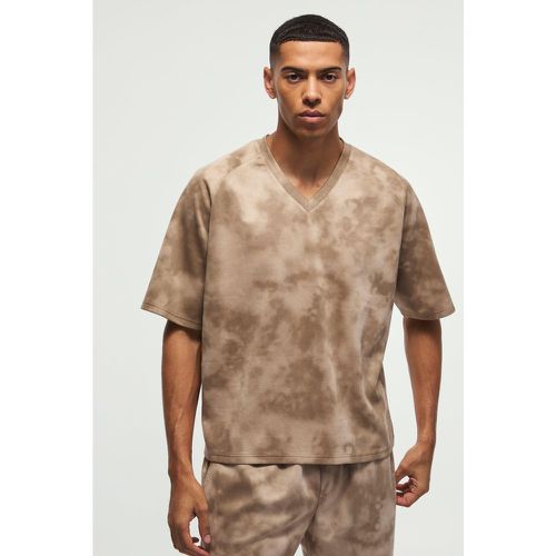 T-shirt oversize épais à col V en faux daim - S - Boohooman - Modalova