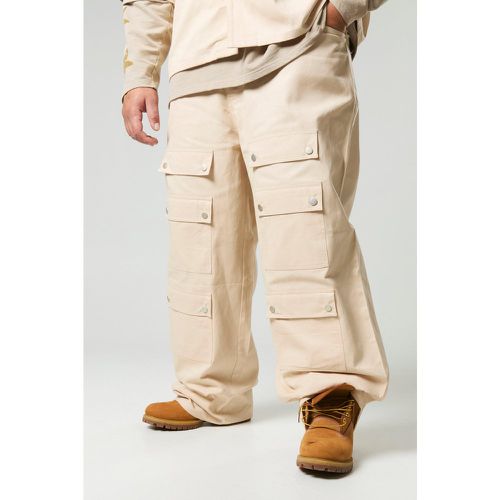 Plus Washed Twill Multi Cargo Pocket Wide Leg Trousers - 40 - Boohooman - Modalova