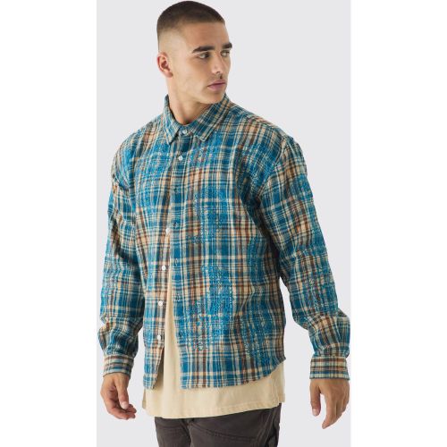 Chemise oversize à carreaux et broderie cachemire - L - Boohooman - Modalova