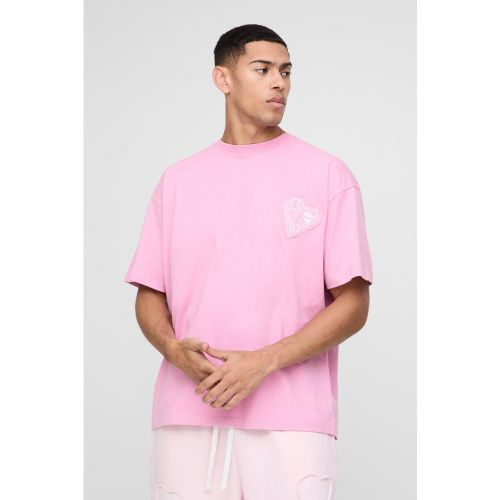 T-shirt oversize épais à écusson cœur - S - Boohooman - Modalova