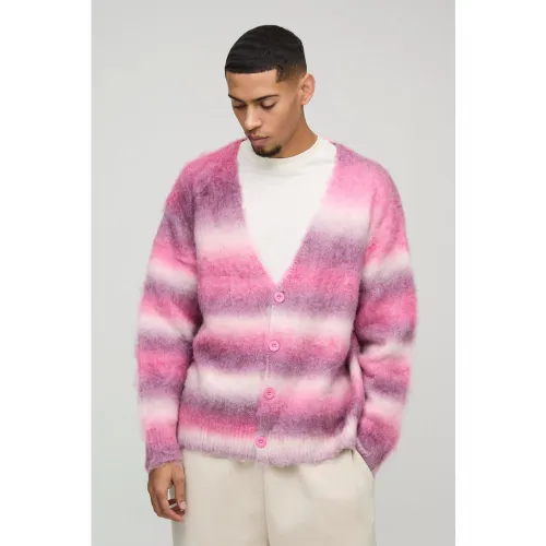 Cardigan oversize rayé en maille brossée - S - Boohooman - Modalova