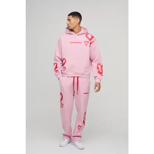 Survêtement oversize à imprimé cœur - S - Boohooman - Modalova