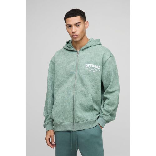 Sweat à capuche oversize zippé délavé - Official - S - Boohooman - Modalova