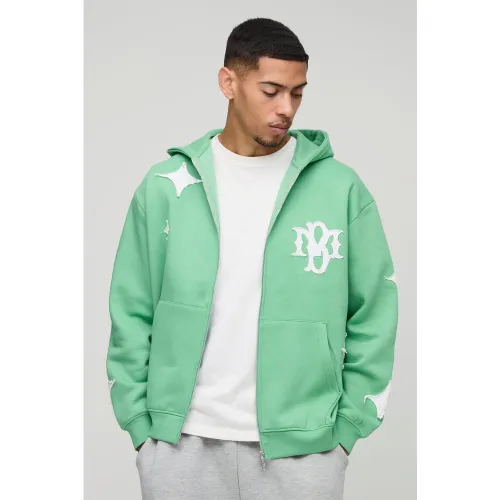 Sweat à capuche oversize zippé à écusson étoile - S - Boohooman - Modalova