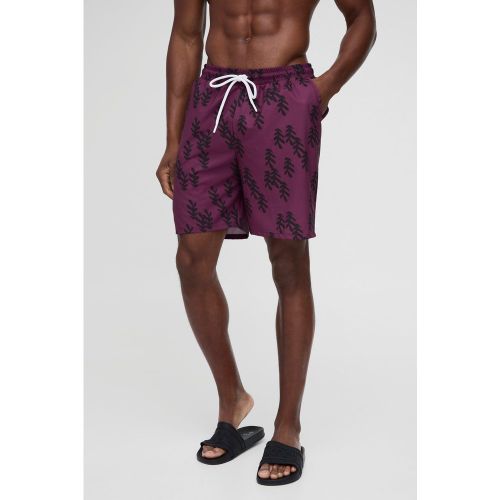 Short de bain mi-long à imprimé feuilles - S - Boohooman - Modalova