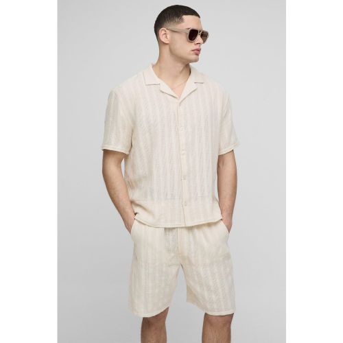 Ensemble oversize rayé avec chemise texturée et short - S - Boohooman - Modalova