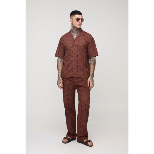 Tall - Ensemble oversize avec chemise brodée et pantalon - S - Boohooman - Modalova