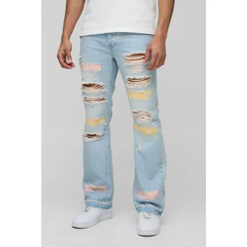 Jean flare slim déchiré et réparé - 28R - Boohooman - Modalova