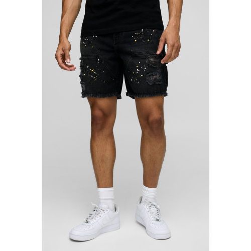 Short charpentier large en jean à taches de peinture - 28 - Boohooman - Modalova