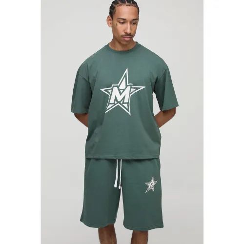 Ensemble oversize à imprimé oversize avec t-shirt et short - S - Boohooman - Modalova