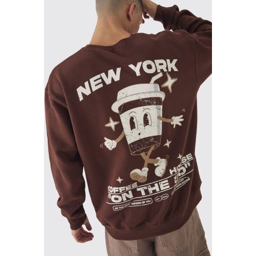 Sweat oversize délavé à imprimé café homme - S - Boohooman - Modalova