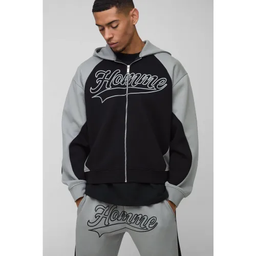 Sweat à capuche oversize zippé color block - L - Boohooman - Modalova