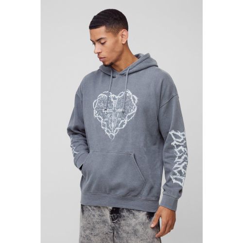 Sweat à capuche oversize délavé à imprimé croisé - S - Boohooman - Modalova