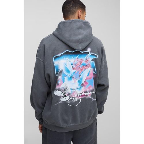 Sweat à capuche oversize délavé à imprimé graffiti - S - Boohooman - Modalova
