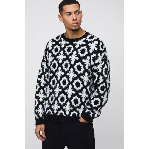 Pull oversize en maille brossée à motif jacquard - L - Boohooman - Modalova