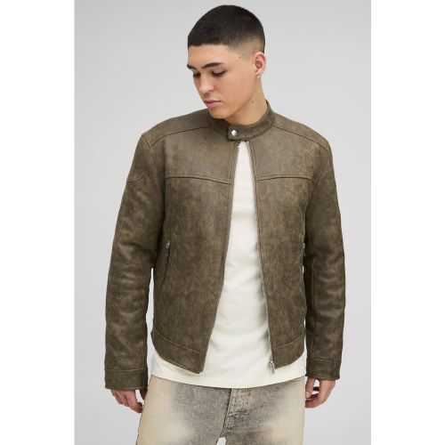 Veste biker délavée en synthétique - S - Boohooman - Modalova