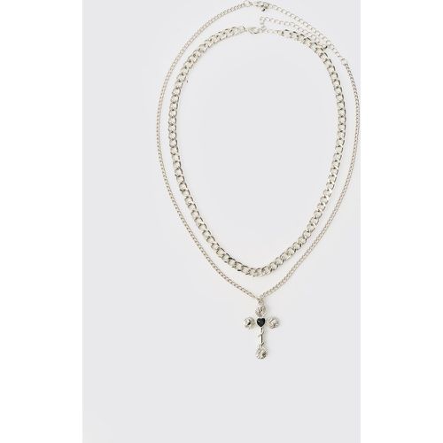 Collier à chaînes superposées et pendentif croix - ONE SIZE - Boohooman - Modalova