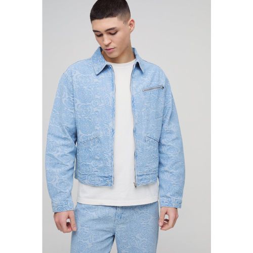 Veste oversize en jean à motif jacquard homme - S - Boohooman - Modalova