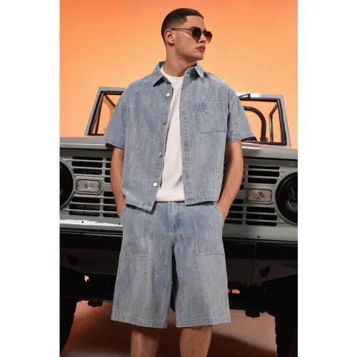 Chemise oversize en jean à déchirures - S - Boohooman - Modalova