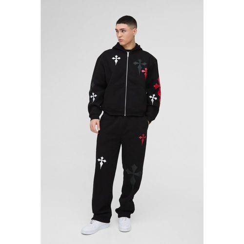 Sweat à capuche oversize zippé et pantalon de survêtement brodé - S - Boohooman - Modalova