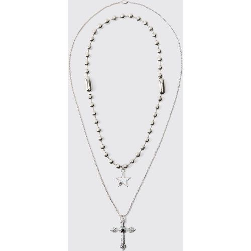 Collier superposé à pendentif croix - ONE SIZE - Boohooman - Modalova