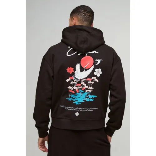 Sweat à capuche oversize zippé fleuri - M - Boohooman - Modalova