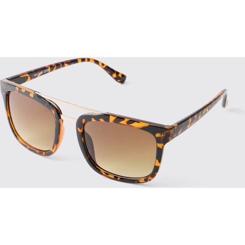 Lunettes de soleil carrées écaille de tortue à détail en métal - ONE SIZE - Boohooman - Modalova