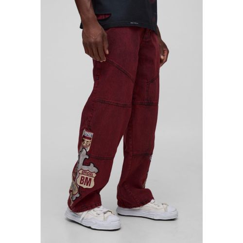 Jean large à écusson moto - 28R - Boohooman - Modalova