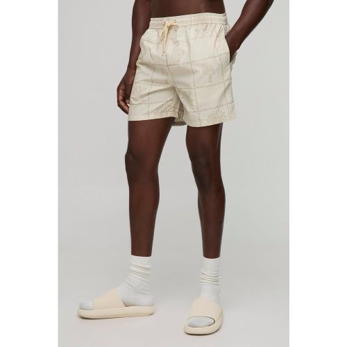 Short de bain mi-long à imprimé tropical - L - Boohooman - Modalova