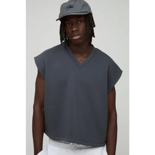 Sweat oversize court à col V - S - Boohooman - Modalova