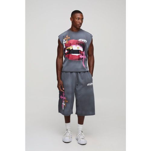 Ensemble oversize délavé à imprimé lèvres homme - S - Boohooman - Modalova
