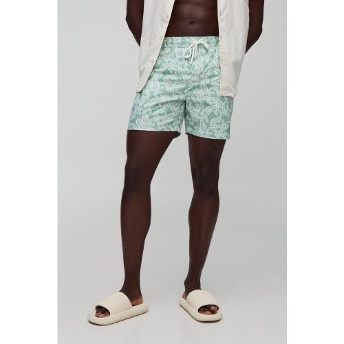 Short de bain mi-long à rayures et imprimé cachemire - S - Boohooman - Modalova