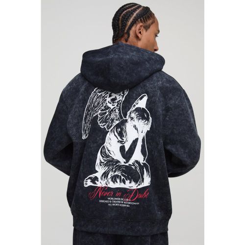 Sweat à capuche oversize zippé délavé - S - Boohooman - Modalova