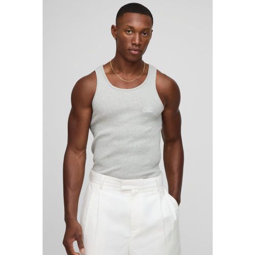 Débardeur côtelé à broderie moulante - MAN - S - Boohooman - Modalova