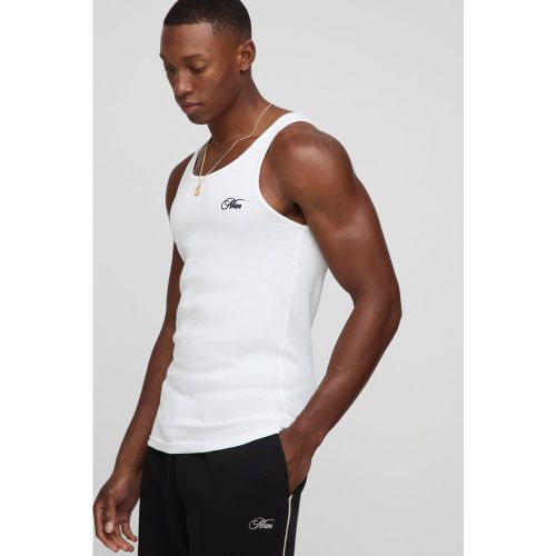 Débardeur côtelé à broderie moulante - MAN - S - Boohooman - Modalova