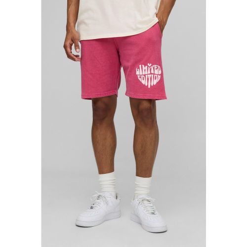 Short droit délavé en jersey à imprimé cœur - S - Boohooman - Modalova