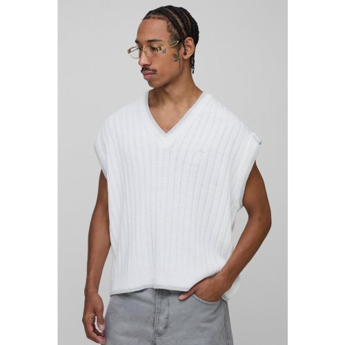 Pull côtelé à col V - MAN - S - Boohooman - Modalova