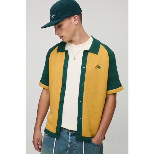 Chemise oversize color block à broderies - S - Boohooman - Modalova