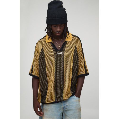 Oversized Boxy Stripe Knitted Football Polo - S - Boohooman - Modalova