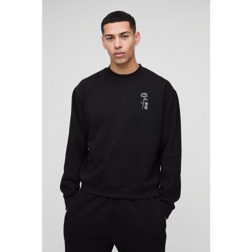 Sweat oversize à col montant et broderie rose fleurie homme - S - Boohooman - Modalova