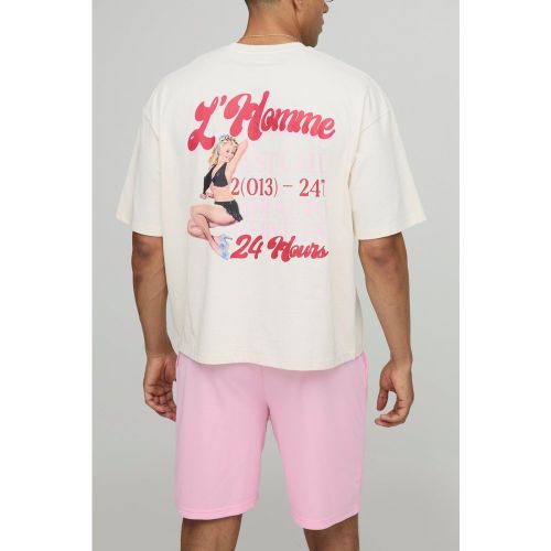 Ensemble oversize imprimé avec t-shirt et short - S - Boohooman - Modalova