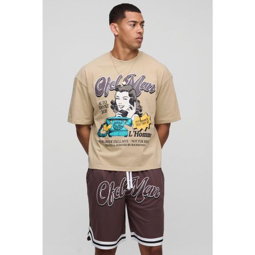 Ensemble oversize imprimé avec t-shirt et short - S - Boohooman - Modalova
