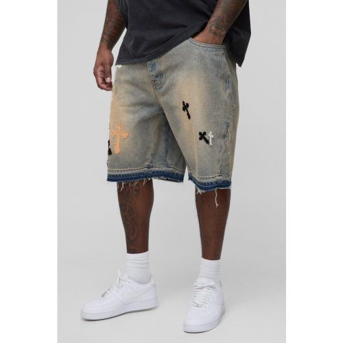 Grande taille - Short en jean à bords bruts - 38 - Boohooman - Modalova