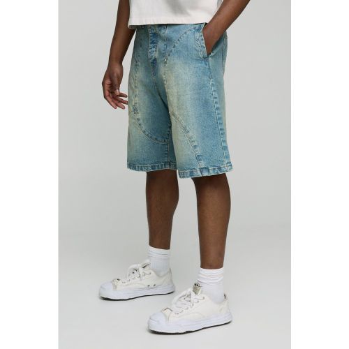 Short en jean délavé à empiècements en parachute - 28 - Boohooman - Modalova