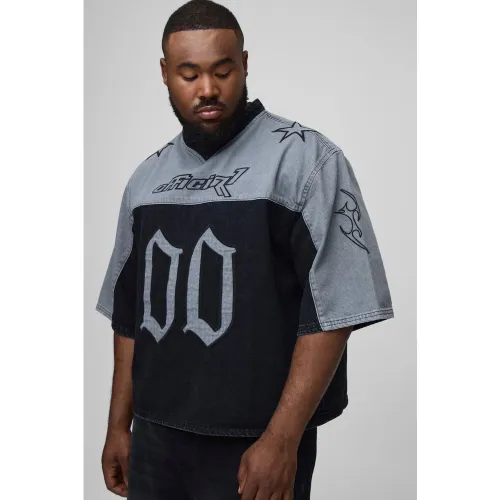 Grande taille - T-shirt oversize en jean à broderie - 2XL - Boohooman - Modalova