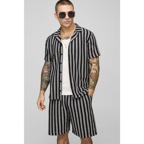 Ensemble texturé avec chemise rayée et short - S - Boohooman - Modalova