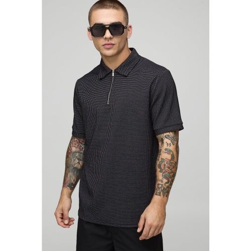 Polo zippé en tissu gaufré - S - Boohooman - Modalova