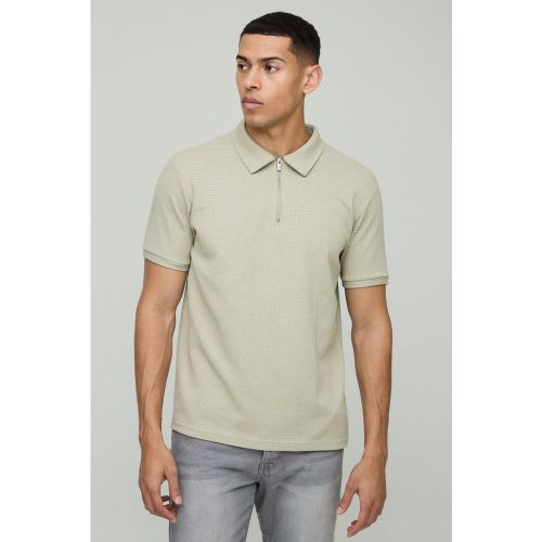 Polo zippé en tissu gaufré - S - Boohooman - Modalova