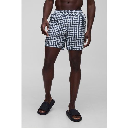 Short de bain mi-long à imprimé pied-de-poule homme - S - Boohooman - Modalova